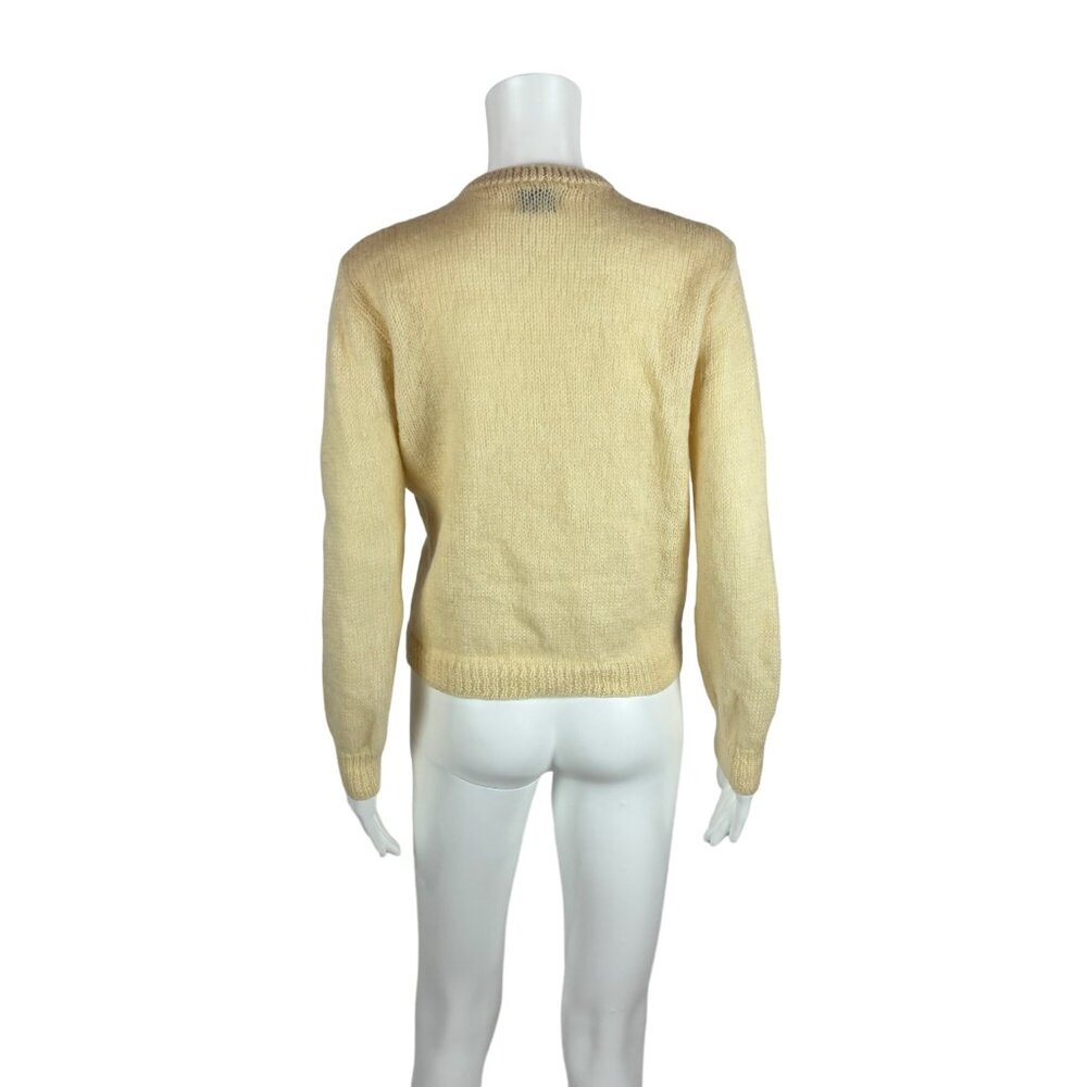 Vintage 60s Mohair Cardigan Women's Medium Pastel Yarn Details Wool Sweater - Picture 8 of 9
